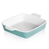 Sweejar Ceramic Baking Dish, 9 x 9 Cake Baking Pan for Brownie, Porcelain Square Bakeware with Double Handle for Casserole, Lasagna, Family Dinner (Turquosie)