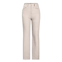 ZunFeo Womens Summer Linen Pants 2023 Straight Leg High Waisted Button Down Work Pants Business Stretchy Long Trousers