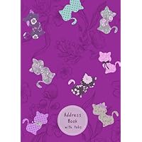 Address Book with Tabs: A5 Medium Contact Notebook Organizer with Alphabetical Index | Cute Cats Floral Design Purple