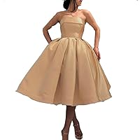Women's Strapless A-line Satin Homecoming Cocktail Party Dress Short Formal Dress