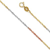 14ct 1.1mm Yellow Gold White Gold and Rose Gold Singapore Chain Necklace Jewelry for Women - Length Options: 41 46 51 56 61