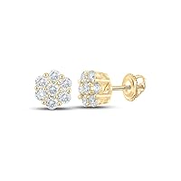 14kt Yellow Gold Mens Round Diamond Flower Cluster Earrings 1/2 Cttw