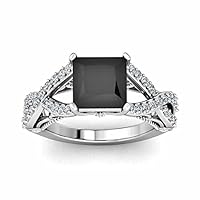 DESTINY JEWEL Black Princess Cut Diamond 2.25Ct Diamond Engagement Wedding Ring