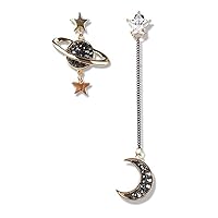Earrings For Women Planet Stud Earrings Asymmetrical Star Moon Long For Women Fashion Simple Jewelry Korean Style, M, Zinc, No Gemstone
