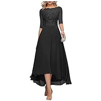 Tea Length Lace Appliques Mother of The Bride Dresses 3/4 Sleeves Chiffon Formal Evening Gown for Wedding Women