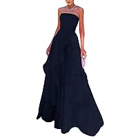 Women's Strapless Chiffon Prom Dresses Sleeveless A line Wedding Guest Dresses Formal Evening Gown for Wedding