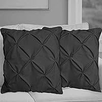 Pinch Plated / Pintuck Dark Gray Pillow Shams Set of 2 - Luxury 600 Thread Count 100% Egyptian Cotton Cushion Cover Euro Size Decorative Pillow Cover Tailored European Pillow Sham Euro 26'' x 26''
