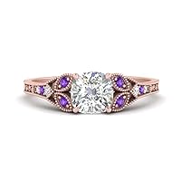 Choose Your Gemstone Split Band Antique Ring Rose Gold Plated Cushion Shape Side Stone Engagement Rings Minimal Modern Design Birthday Wedding Gift US Size 4 to 12