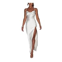 Women's Summer Square Neck Sleeveless Asymmetrical Sexy Slit Evening Dress