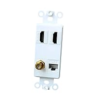 2 HDMI CAT6 Ethernet Coax Wall Plate Insert - Dual HDMI CAT 6 Coaxial Decora Insert for Midsize/Oversize Decorator Cover Plate
