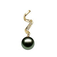 14K Yellow Gold AAAA Quality Black Tahitian Cultured Pearl Pendant for Women with Diamonds - PremiumPearl