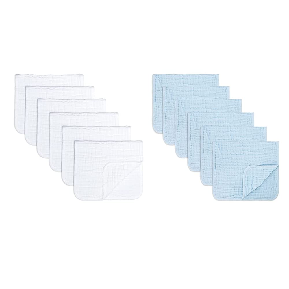 Comfy Cubs Muslin Burp Cloth 6 Pack White and Blue Bundle