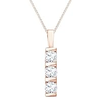 Jewel Zone US Simulated White Sapphire Three Stone Pendant Necklace in 14K Gold Over Sterling Silver