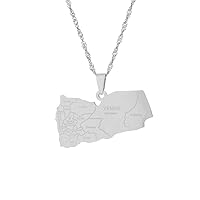 Yemen Map Pendant Necklace Engraved City Map Pendant Men's Fashion Necklace Yemen Map Flag Pendant Couple Necklace Clavicle Chain Hip Hop Fashion Trend Party Birthday Gift