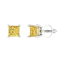 0.4ct Princess Cut Solitaire Natural Yellow Citrine Unisex Stud Earrings 14k White Gold Screw Back conflict free Jewelry