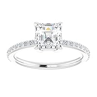 18K Solid White Gold Handmade Engagement Ring 1 CT Asscher Cut Moissanite Diamond Solitaire Wedding/Bridal Ring for Women/Her Perfect Ring