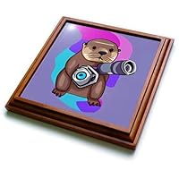 3dRose Cute Funny Sea Otter Photographer with Camera Photography Cubism - Trivets (trv-385376-1)