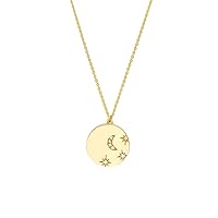 14k Yellow Gold 0.035 Dwt Diamond Celestial Moon and Starts Adjustable Medal Pendant Necklace 18 Inch Jewelry for Women