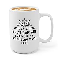 Boating Captain Coffee Mug 15oz White - Professional Wave Rider - Boat Captain Nautical Enthusiast Pontoon Owner Lake Lover