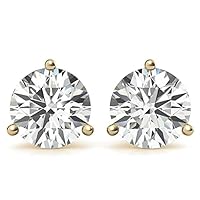 FACTES JEWELS Round Cut Full white Moissanite Martini Stud Earrings For Women in 925 Silver & Solid yellow Gold Earrings
