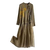Women Cashmere Knitted Printed Paneled Silk Organza Long Dress 1719
