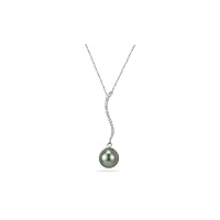 0.11 Cts Diamond & Tahitian Cultured Pearl Pendant in 18K White Gold