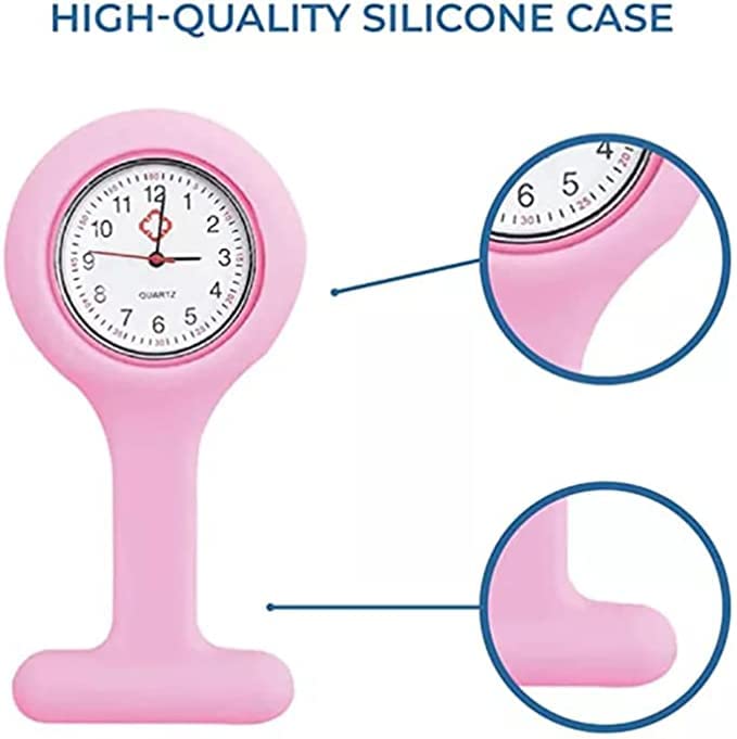 Fob Watches for Nurses, 20 Pcs/Set Waterproof Silicone Nurse Watches for Women Men, Portable Clip On Nurse Fob Watch with Second Hand, Pocket Quartz Clip-On Nursing Badge Lapel Watch for Nurses Doctor
