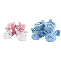 Hudson Baby Girl Cozy Fleece Booties 2-Pack, Pink Rainbow Unicorn Blue Elephant, 18-24 Months