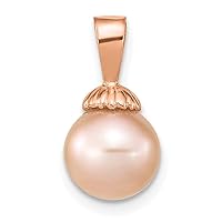 14k Rose Gold 8 9mm Round Black Freshwater Cultured Pearl Pendant Necklace Jewelry Gifts for Women