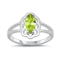 CHOOSE YOUR COLOR Sterling Silver Marquise Wide Ring