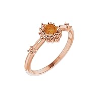 14k Rose Gold Citrine Round 4mm Polished Citrine and 0.17 Carat Diamond Ring Size 7 Jewelry for Women