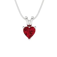 Clara Pucci 0.5 ct Heart Cut Genuine Simulated Ruby Solitaire Pendant Necklace With 16