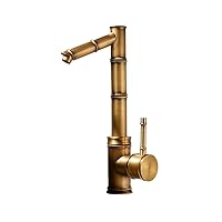 Faucets,All Copper Antique Faucet,Retro Bamboo Hot and Cold Basin Faucets,Single Handle Deck Mount Bathroom Vessel Tap,Brass Spout Bath Tub Mixer Taps Bathtub Tap