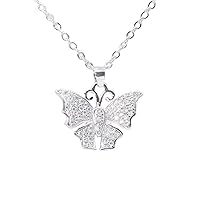 Navnita Jewellers 925 Sterling Silver 1.35 Ct Round Cut Simulated Diamond Butterfly Pendant Necklace With 18