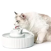 360 Ceramic Cat Fountain, 2.1L Pet Drinking Fountain for Cat and Dog, Cat Fountain Porcelain, Cat Water Dispenser with Activated Carbon Filter and Sponge Foam Pre-Filter (White)