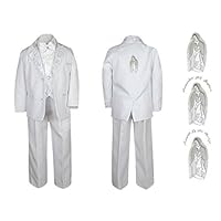 New Born Boy Christening Baptism White Tail Suit Silver Mary Maria on Back Sm-7