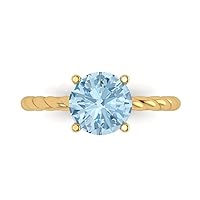 2.1 ct Round Cut Solitaire Rope Twisted Knot Aquamarine Classic Anniversary Promise Engagement ring 18K yellow Gold for Women