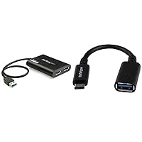 StarTech.com USB 3.0 to Dual DisplayPort Adapter 4K 60Hz (USB32DP24K60) & .com USB-C to USB Adapter - 6in - USB-IF Certified - USB-C to USB-A - USB 3.1 Gen 1 - USB C Adapter - USB Type C (USB31CAADP)