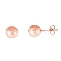 14k Gold Rose Finish 7mm Faceted Sparkle Cut Ball Post Earrings With Push Back Clasp Jewelry Gifts for Women