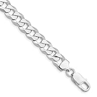 925 Sterling Silver Rhodium Plated 8.5mm Flat Curb Chain Bracelet Jewelry for Women - Length Options: 10 8 9