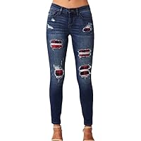 Andongnywell Women's Ripped Boyfriend Distressed Jeans Stretch Skinny with Hole Leopard with Print Patch Trousers