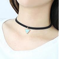 Triangle pendant Creative style leather cord chorcher necklace (Blue)