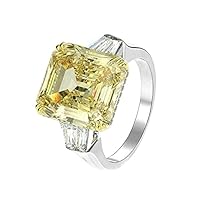GLOW SPECTRA JEWELS 2.30 Cttw Asscher Shape Simulated Yellow Sapphire & White Cubic Zirconia Wedding Engagement Three Stone Ring In 14K White Gold Plated 925 Sterling Silver
