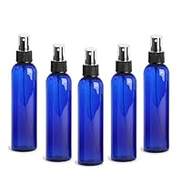 4oz Cobalt Blue Plastic Refillable PET Cosmo Spray Bottles (BPA-Free) with Fine Mist Atomizer Caps (12-Pack); Beauty Care, Travel Use, Home Cleaning, DIY, Aromatherapy