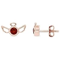 Diamond Angel Wings Stud Earring for Women's & Girl's Created Round Cut Red Garnet 925 Sterling Silver 14K Gold Over