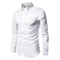 Spring Autumn Embroidered Men's Long-Sleeved Shirt Bottoming Tops Black Casual Party Simple Clothing