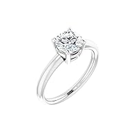Lab-Grown Round-Shaped Diamond Sterling Silver Tarnish Resistant 4-Prong Basket Setting Classic Solitaire Engagement Ring