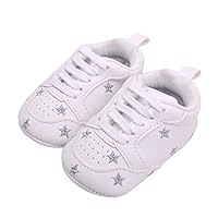 2019 Baby Shoes Newborn Boys Girls Heart Star Pattern First Walkers Kids Toddlers Lace Up PU Sneakers 0-18 Months (0-6months, E)