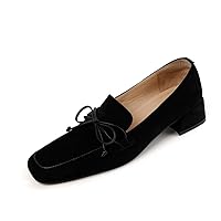 TinaCus Handmade Women's Suede Leather Bow Square Toe Slip On Comfort Loafers Flats Shoes