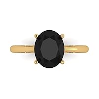 2.45ct Oval Cut Solitaire Genuine Natural Black Onyx 4-Prong Classic Statement Designer Ring Solid 14k Yellow Gold for Women